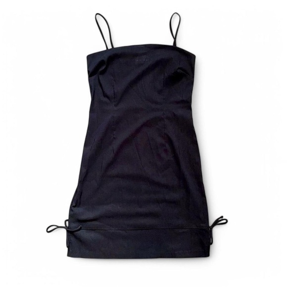 Vintage Y2K Charlotte Russe Dress L Black Slinky Side Tie Bodycon Goth Prom Slip - Picture 2 of 6